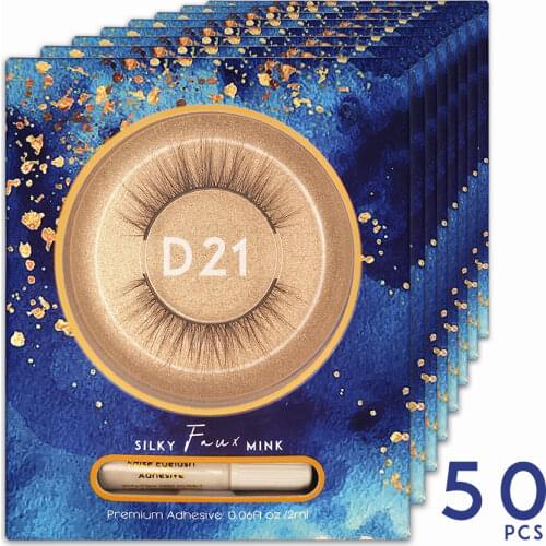 50 Pcs Adhesive Glue Silk Mink Fluffy Lash Soft Wispy Volume Natural Long False Eyelashes Set Makeup Tool Reusable Latex Free