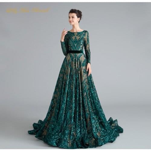 6 Colors Sparkly Evening Dresses A Line Bateau Neck Long Sleeve Prom Party Gowns with Sash Open Back Lace-up
