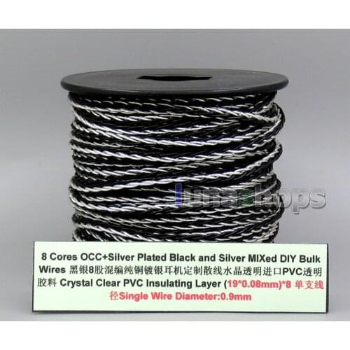 8 Core Pure OCC Silver Plated Silver Black Bulk Mixed Wire For Custom DIY Shure Fostex QDC Earphone Headphone LN006149