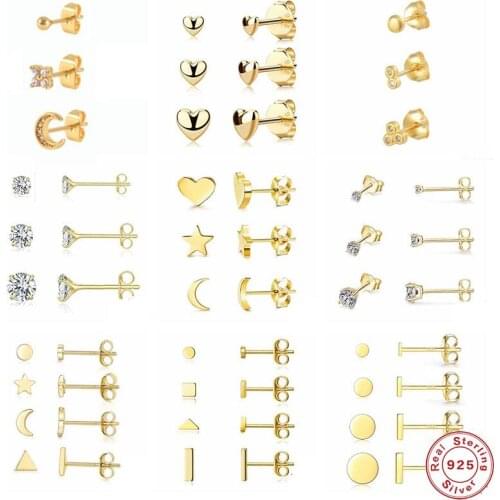 CANNER Real 925 Sterling Silver Earrings Set Small Cute Stud Earrings for Women Piercing Earings Boucle Oreille Femme 2021 Trend