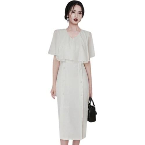 White ruffle Tight Dress one piece korean ladies Summer Sexy office cabaret party Bodycon Formal Dresses for women