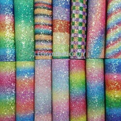 1PC 21X29CM Printed Rainbow Arrow Stripes Chunky Glitter Leather For Making Bows Accessories LEOsyntheticoDIY T136