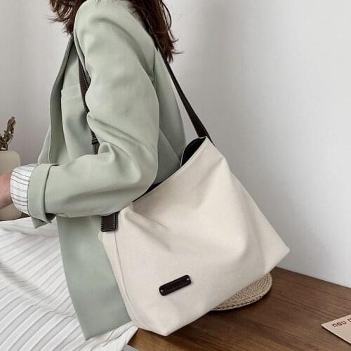 Large Canvas Shoulder Bag Female Simple Fashion Tote Bags Women Canvas Shopper Crossbody Bags Big Shopping Bag Lady Travel Purse