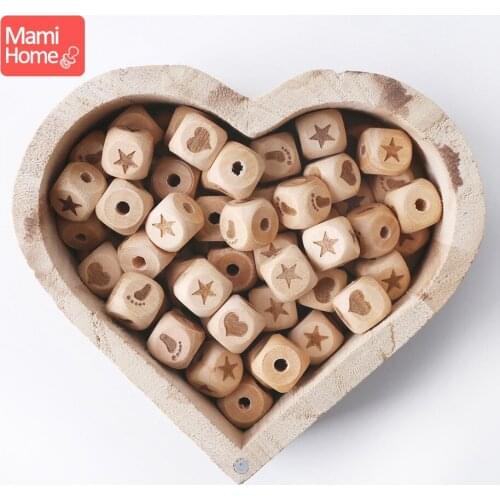 Mamihome 12mm 100pc Wooden Cartoon Beads Baby Teether BPA Free Beech Beads DIY Crafts Newborn Bracelet Necklace Making Chew Toys