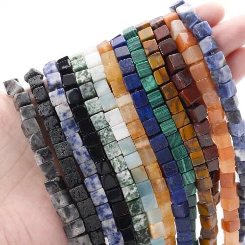 Natural Stone Beads Square Aventurine Tiger Eye Lava Jades Crystal Bead for Jewelry Making DIY Bracelet Accessories 6*6mm 15