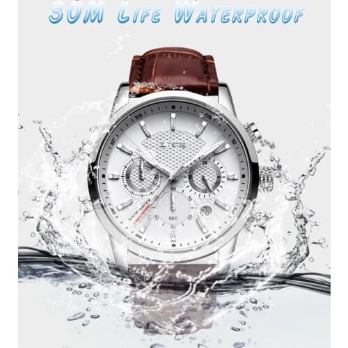 Simple Luxury Mens 30M Waterproof Sports Leather Watch Luxury Chronograph Casual Fashion Quartz Wristwatches Male Clock