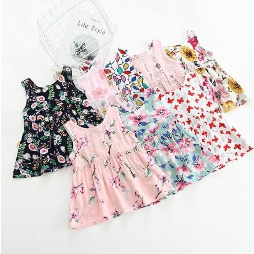 Children Dresses Casual Kids Girl Sleeveless Dress Flower Print Cotton Floral Baby Girl Dresses for Girls Spring Summer