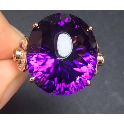 Natural Amethyst ring 18k gold match Natural South Africa Diamond Bare stone16.2ct size 17.2*14.8mm passable adjust ring