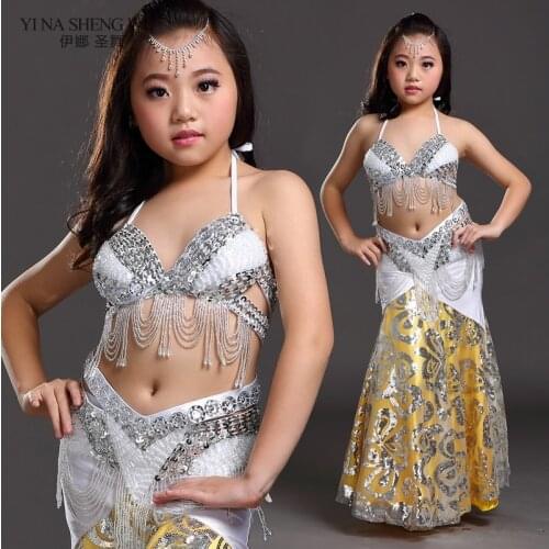 New Children Belly Dance Clothing Oriental Dance Outfit Bra Belt 2 pcs Professional Kids Belly Dance Performance Costumes Set
