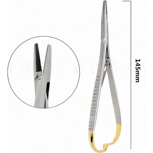 Round Dental Needle Holders Stainless Steel Orthodontic Plier Gold Plated Handle Surgical Dental Instrument Implant Castroviejo