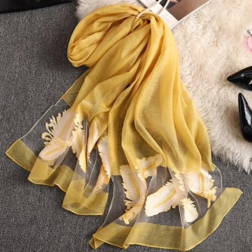 Summer Embroidery Scarf Women Luxury Shawls Fashion Mesh Office Hijabs Autumn Beach Foulard Scarves PJ147