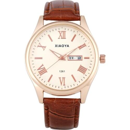 Men Watch Roman Numerals Dial Calendar Day and Date Dial Watches for Boyfriend Leather Strap Wristwatch for Business Men