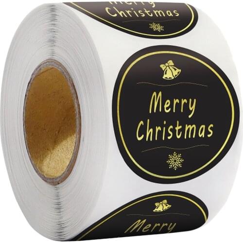 500pcs/roll round 1'' Gold leaf Merry Christmas Theme Sealing Sticker Gifts posted Baking Decoration package label Multifunction