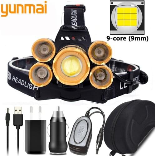 XHP100 9-cell Super Bright 5 LED Headlamp Zoom Headlight 2*18650 5200mAh Battery Head Flashlight Flashlamp Mobile Power Camping