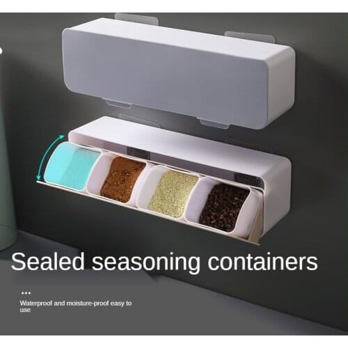 Perforation-free Wall-mounted Spice Box Combination Set Home Salt Sugar Msg Multi-compartment Storage Taste Jar