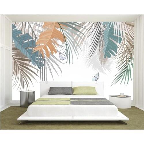Custom Mural Wallpaper Nordic Hand Painted Rainforest Banana Leaf Palm Tree Indoor Background Wall wall papers home decor
