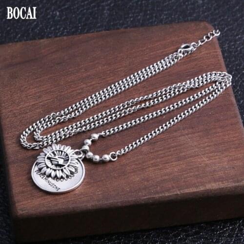 BOCAI New Real S925 Sterling Silver Jewelry Small Daisy Pendant Clavicle Chain 2021 Trend Personality Fashion Woman AB Necklace