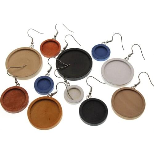 10pcs/lot Fit 12 20 25 mm Wood Cabochon Earring Base Settings Blank Stainless Steel Hooks Diy Accessories for Making Earrings
