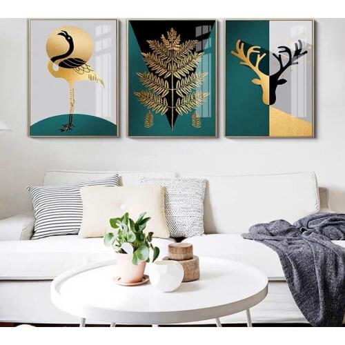 Hotel Light Luxury Gilt Elk Painting Living Room Decoration Painting Simple Geometric Abstract Animal Bedroom Mural