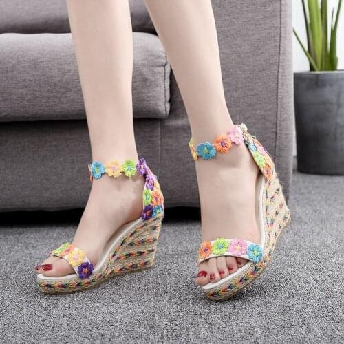 Women Platform Sandals Colorful lace wedge sandals Stretch Fabric Womens Comfort Walking Ladies Sandalias Female Casual Footwe