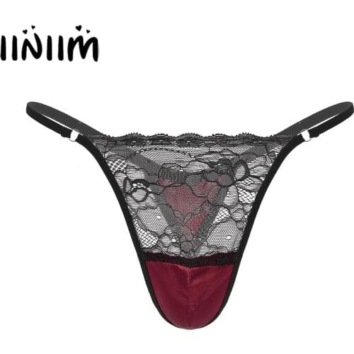 Iiniim Sexy Mens Lingerie Panties Satin Lace Patchwork G-Strings & Thongs Briefs T-back Jockstraps Pouch Underwear Underpants