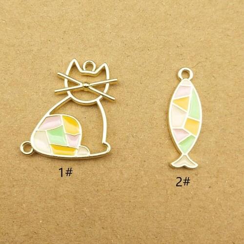 10pcs cat and fish enamel charm for jewelry making fashion earring pendant bracelet necklace charms diy design charms