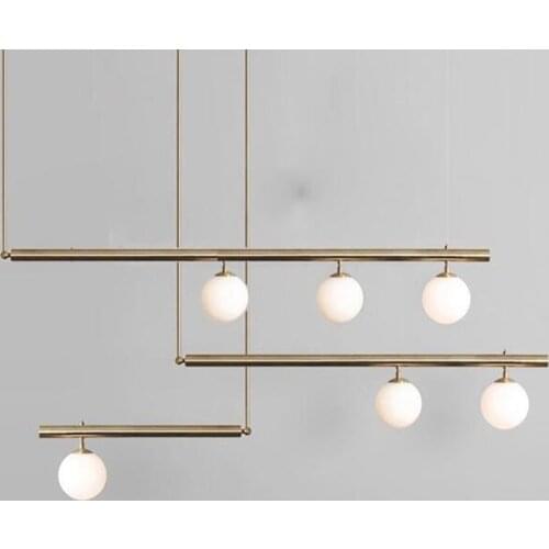 Modern Gold Metal E14 Led Chandelier Dining Table Glass Globe Led Chandelier Lighting Straight DIY Suspension Lamp Fixture