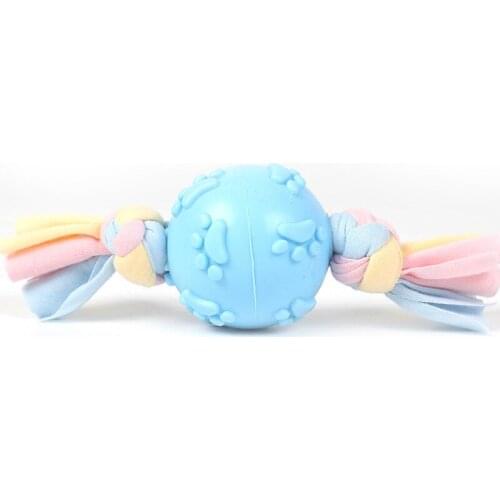 Funny Pet Toy TPR Bone Shaped Thorn Ball Cloth Strips Dog Chew Bite Molar Toys TPR + Pure Cotton Material Yellow Pink Blue
