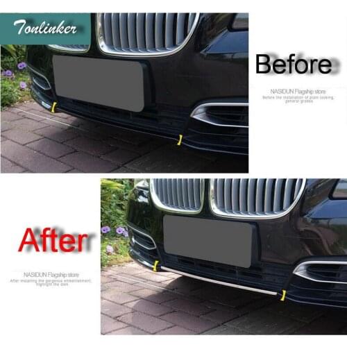 Tonlinker 1 PCS Car DIY New Stainless Steel Under The Front Bumper Light Strip Cover Case Stickers for Bmw 5 Series 520 525 Li