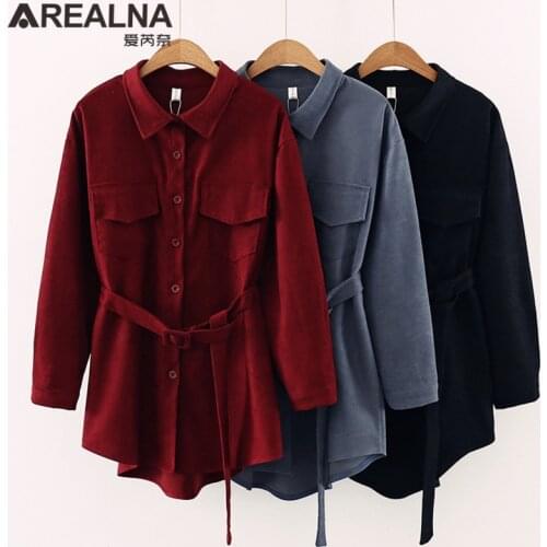 Vintage Corduroy Long Sleeve Dress Women Harajuku Solid Button Up Shirt Dresses Elegant Turn-down Collar Pocket Sashes Red Dress