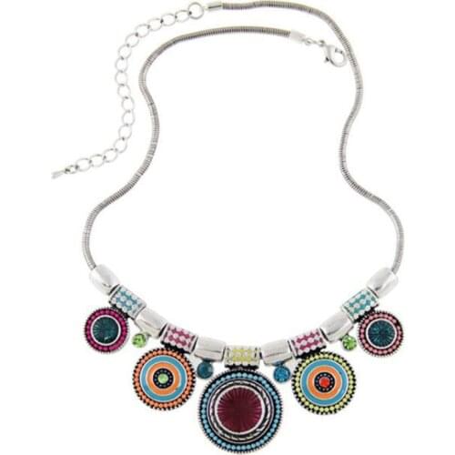 Vintage Silver Plated Choker Necklace Ethnic Collares Bead Pendant Statement Necklace For Women Jewelry
