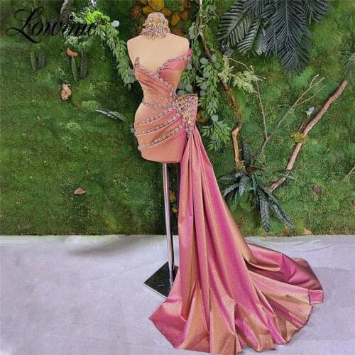 High Low Party Dress With Long Train Handmade Crystals Prom Dresses 2021 Custom Made Evening Gowns Robe De Soiree Aibye