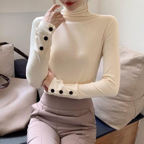 T Shirt Women 2019Four Seasons New Top Shirts Long sleeve Tshirt Solid color Button cuffs Womens Tops Tee Shirt Fashion Femme