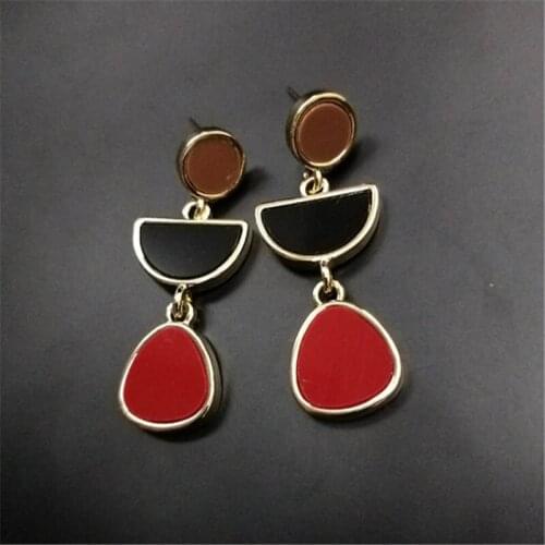 Charm Geometric Brincos Red Black Blue Brown Acrylic Earrings For Women Vintage Gold Color Long Earring Jewelry Drop Shipping