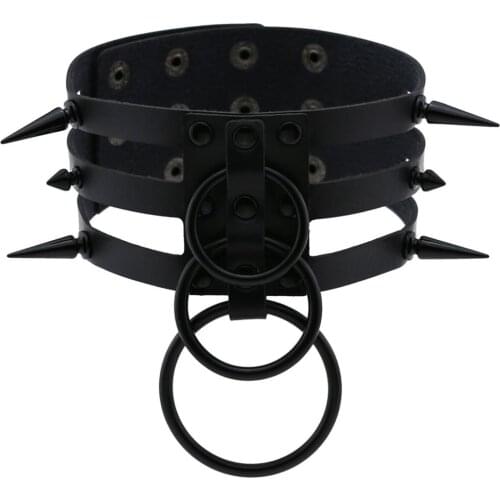 Sexy Punk Black Rivets Choker Collar Leather Bondage Cosplay Gothic Emo Rave Jewelry Women Harness Vegan Anime Chocker Necklace