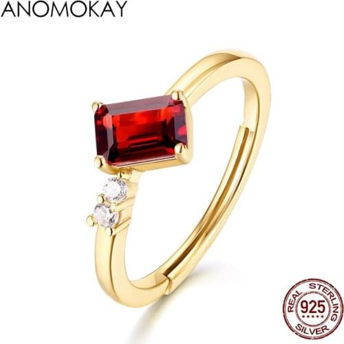 Anomokay New Design Big Red Crystal Women Rings 100% Sterling Silver Resizable Rings Set with White CZ Luxury Jewelry Gift