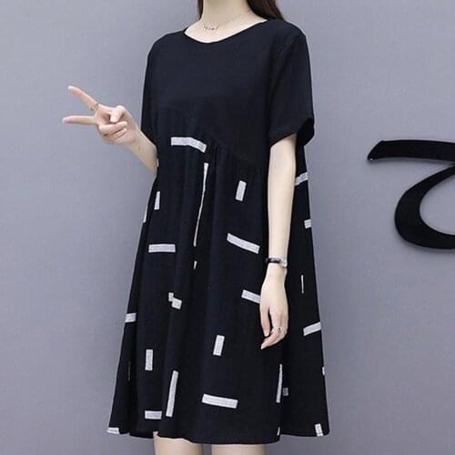 Summer Dress Plus Size Women Boho Short Sleeve Dress Casual Women Loose Splicing Dress Vestidos Kobieta Sukienka @40