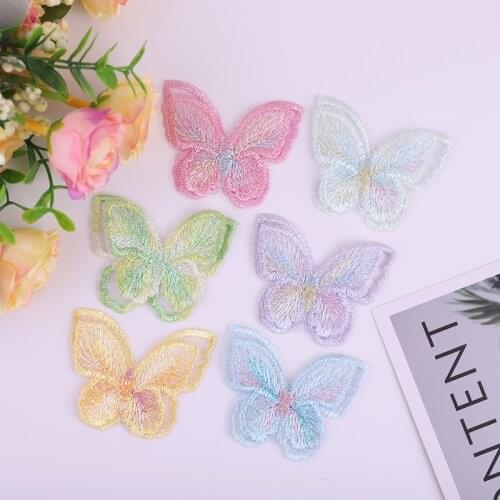 10pcs 5.5cm Double Layer 3D Embroidered Mesh Butterfly DIY Clothing Hair Clip Sewing Supplies Decorate Applique Accessories