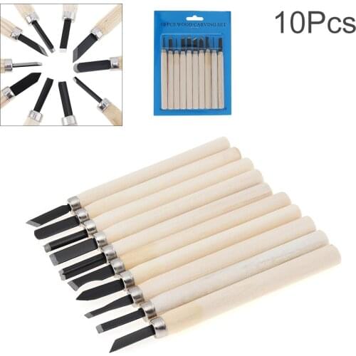 10PCS Wood Carving Chisel Set High Carbon Steel With Wooden Handle Basic Woodcut Working for Woodworking Wood Drilling