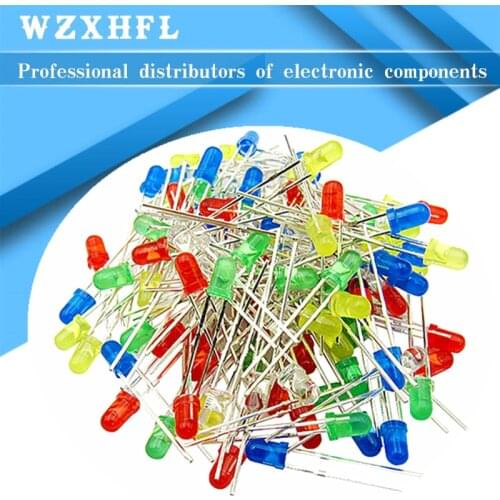 100pcs 3mm LED Light Assorted Kit DIY LEDs Set White Yellow Red Green Blue 5kinds X 20pcs=100pcs