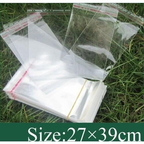 200x clear Self Adhesive Seal Plastic Bag 27x39cm opp bag /poly bag free shipping