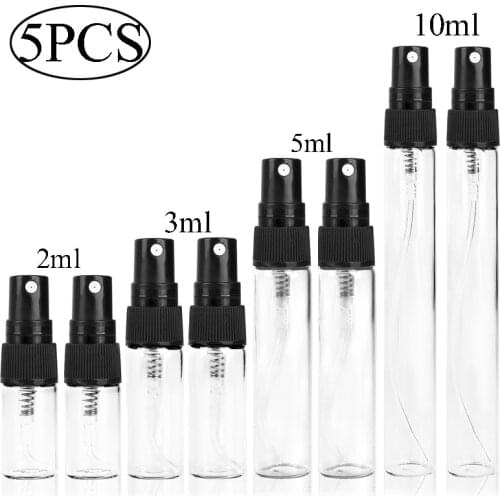 5PCS Transparent Glass Spray Bottle Mini Perfume Alcohol Cosmetic Bottle Sample Test Tube Thin Glass Bottle 10/5/3/2ml