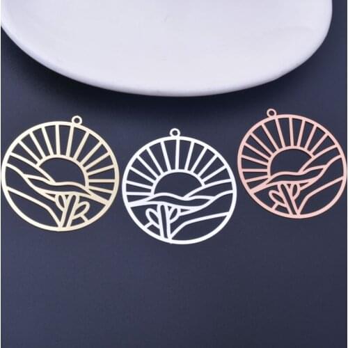 6pcs 35mm Light gold Color Laser Cut Sun And Cactus Charms Silver Color Brass Jewelry Accessories