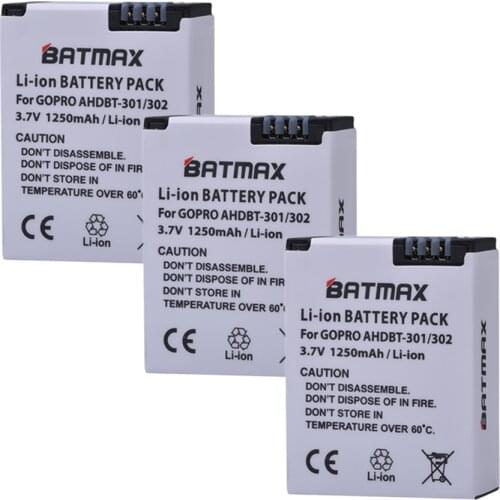 3Pcs 1250mAh AHDBT-301 Batteries for GoPro Hero3 Battery GoPro Hero 3 Hero 3+ Actions Sports Camera Accessories