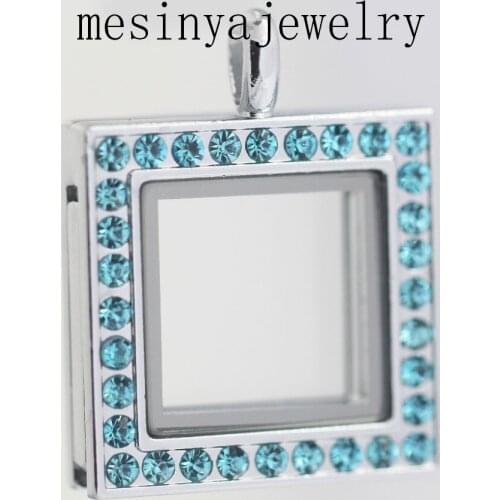 Free shipping 10 pcs blue zirconia color crystal square glass locket for floating charms keepsake Xmas gift.mothers day gift