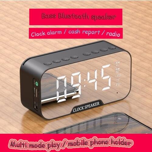 Wireless Bluetooth-compatible Speaker Mini Alarm Clock Mirror Screen Digital LED Display Radio HiFi Music Voice Column Player