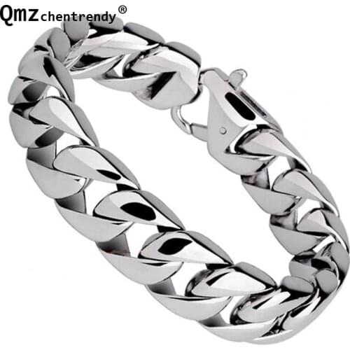 Fashion Real Titanium Steel Men Bracelets Punk Bangle Pulseras High Polished Wristbands Classic Jewelry Brace lace 1.5cm