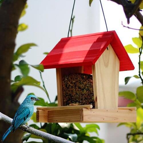 Wooden Bird Feeder Courtyard Villa Balcony Hanging Rainproof Bird Feeder Birds Food Supplie Container Appliance House Type Feed