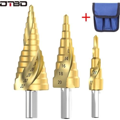 3pcs 4-12/20/32mm HSS Spiral Grooved Center Drill Bit Solid Carbide Mini Drill Accessories Titanium Step Cone Drill Bit