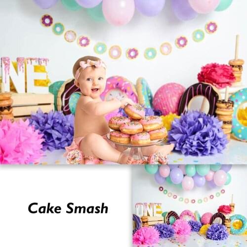 Donut Birthday Theme Cake Smash 1st Birthday Backdrop Sweet Donuts Photo Background Newborn Children Kids Portrait Backdrops